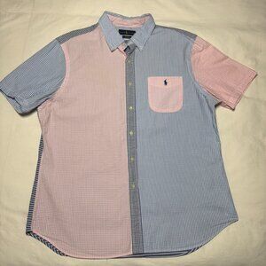 Ralph Lauren Polo Shirt Mens XXL Slim Fit Pink Blue Seersucker Pony Button Down